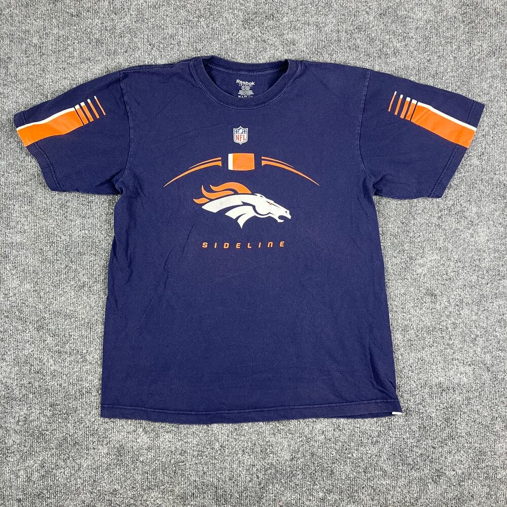 Reebok Denver Broncos T-Shirt Mens Size L Navy NFL Sideline Graphic Tee